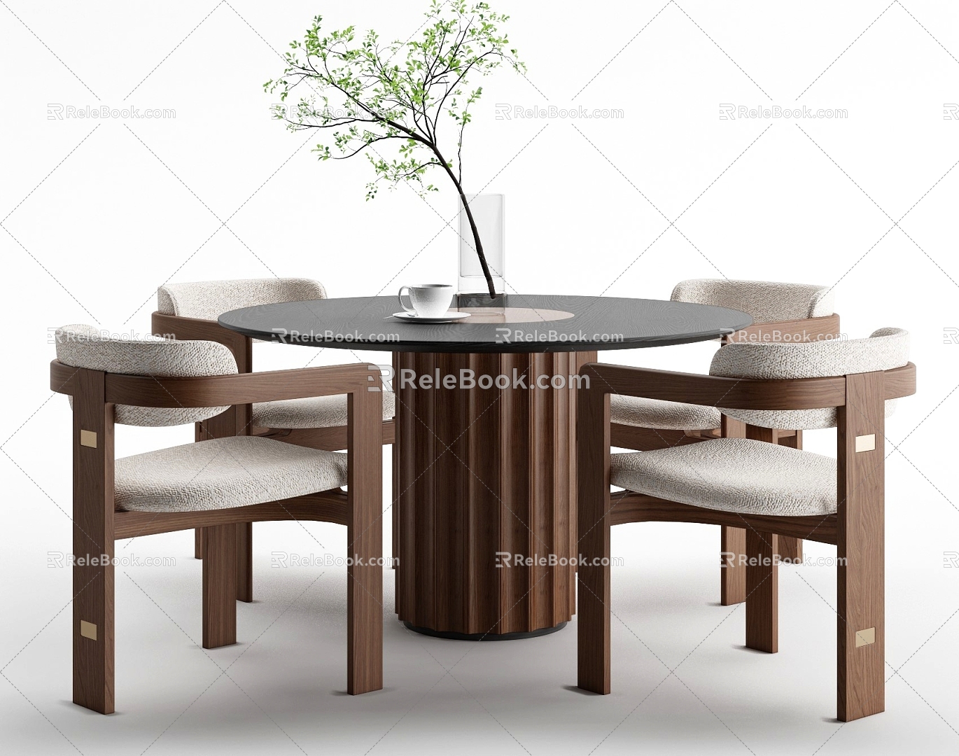 Dining table and chair combination round dining table and chair round table ornaments 3d model