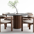 Dining table and chair combination round dining table and chair round table ornaments 3d model