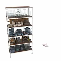 Organized Display Shelves With Glassware Ceramic Bowls And Bottles For Retail Exhibition