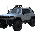 Gray Off-road Vehicle With Large Tires Roof Rack Spotlights And Front Design