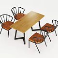 Dining Table And Chairs Set With Wooden Tabletop Black Metal Frame And Brown Leather Seats