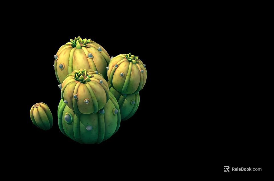 Vibrant Green And Yellow Spherical Cactus Plants With Small Protrusions And Spots 3d model 