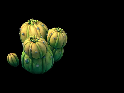 Vibrant Green And Yellow Spherical Cactus Plants With Small Protrusions And Spots 3d model