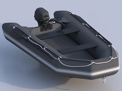 Black Inflatable Motor Yacht With Outboard Engine Deck Seating And White Railings 3d model
