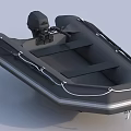 Black Inflatable Motor Yacht With Outboard Engine Deck Seating And White Railings