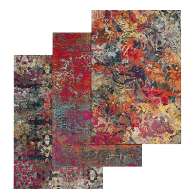 Vibrant Square Rugs With Artistic Abstract Patterns In Multiple Colorful Rich Tones 3d model