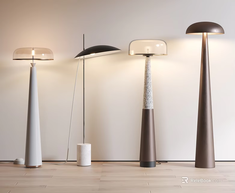 Modern Floor Lamps In Various Styles With Stylish Shades And Sturdy Bases 3d model 