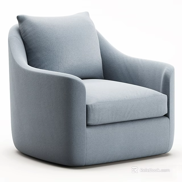 Light Blue Fabric Upholstered Leisure Chair With Curved Armrests And Modern Design 3d model 