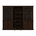Dark Brown Wooden Display Cabinet With Glass Doors And Ladder Shelf Structure