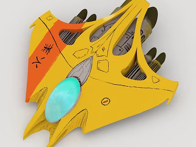Yellow And Orange Sci Fi Model With Blue Circular Element And Structural Details 3d model