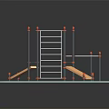 Kids Climbing Sports Equipment With Metal Frame Wooden Plank Blue Platform And Orange Connectors