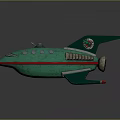 Green Streamlined Spaceship Model With Red Accents Windows Small Antenna And Rear Thruster
