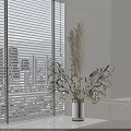 Modern Copper Vase with Dried Pampas Grass and Eucalyptus Floral Arrangement by Window White Blinds