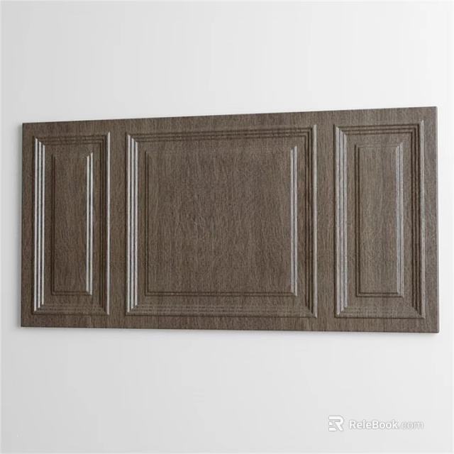 Sculpted Carving on Brown Wood Panel Featuring Three Panels Groove Details and Textured Design 3d model 