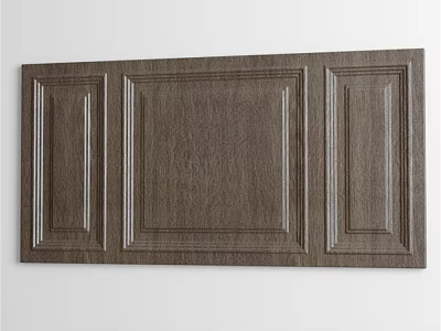 Sculpted Carving on Brown Wood Panel Featuring Three Panels Groove Details and Textured Design 3d model