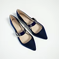 Pointed Toe Flat Shoes With Pearl Decorated Straps In Pink Black Navy