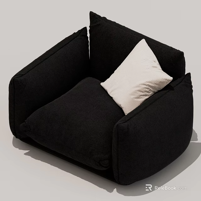Modern Black Plush Sofa With White Cushion For Cozy Interior Design 3d model