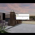Rooftop Terrace Garden Landscape with Chinese Lantern Post Purple Flowers Outdoor Seating Stone Slab Flooring