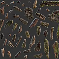 Wood Carvings in Various Shapes and Sizes with Moss Details