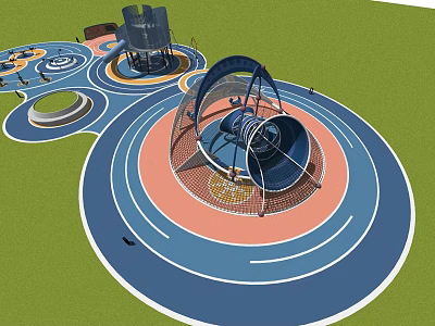 Vibrant Children's Playground with Spiral Slide Climbing Structures and Circular Paths 3d model