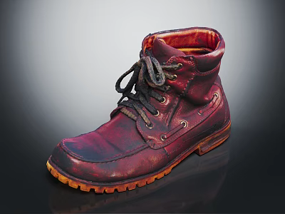 Red Leather Lace Up Boots With Orange Sole And Vintage Fashion Design 3d model