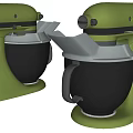 Green Kitchen Stand Mixers With Two Black Mixing Bowls And White Attachments
