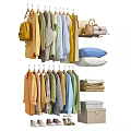 Hanging Clothes With Various Colors And Storage Items Like Bags Pillows Towels Boxes