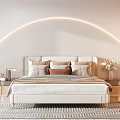 Elegant Modern Double Bed with Soft Pillows and Wooden Nightstands