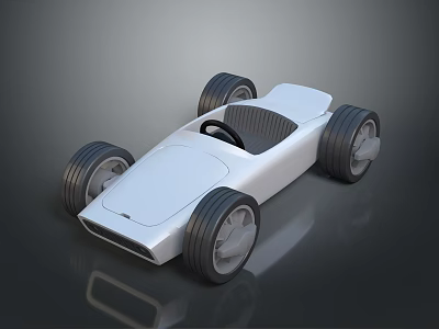 Sleek White Open Cockpit Kart With Large Wheels And Modern Design 3d model
