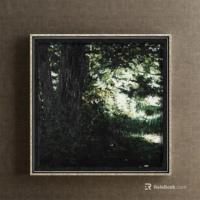 Scenic Landscape Painting With Tall Trees Sunlight Through Leaves And Green Grass 3d model 