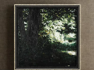 Scenic Landscape Painting With Tall Trees Sunlight Through Leaves And Green Grass 3d model