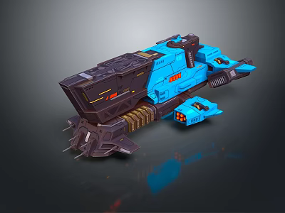Sci-Fi Spaceship 3D Model Design With Blue Black Exterior And Red Accent Lights Mechanical Structure 3d model