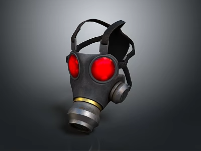 Black Gas Mask With Red Lenses Adjustable Straps And Metallic Filter 3d model