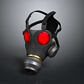 Black Gas Mask With Red Lenses Adjustable Straps And Metallic Filter