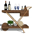 Commercial Two Tier Serving Cart with Top Shelf Bottles Lower Shelf Bowl Vase on Wheels