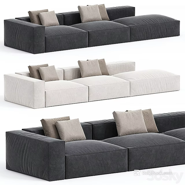 Modern Three Seater Sofas With Cushions In Light And Dark Gray 3d model