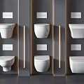 Modern White Wall Mounted Toilets in Grey Bathroom with LED Strip Lighting and Control Panels