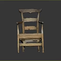 Antique Style Wooden Armchair With Woven Seat And Slatted Backrest Design