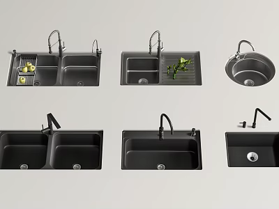 Modern Black Kitchen Sinks With Multiple Styles Faucets And Bowl Designs 3d model