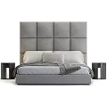 Elegant Double Bed With Gray Padded Headboard And Matching Bedding Plus Nightstands 3d model