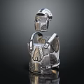 Metallic Armor 3D Model With Helmet Chest Plate Detailed Structured Surface On Reflective Black Background 3d model