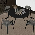 Modern Black Round Dining Table With Four Beige Chairs And Decorative Items 3d model