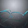 Stylish Blue Glasses Accessory with Broken Lenses and Blue Frame on Black Surface with Reflection
