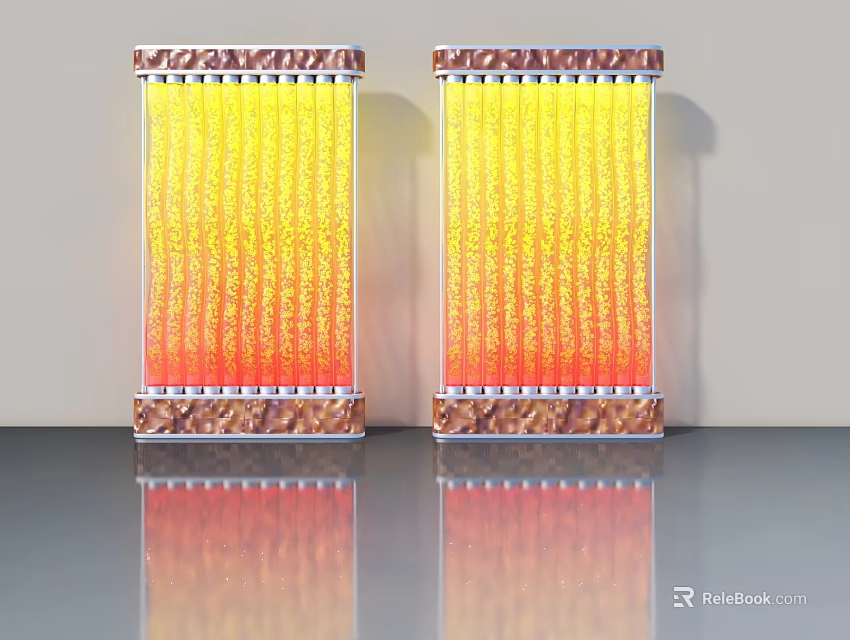 Casement Windows With Yellow Orange Gradient Glass And Copper Decorative Frames 3d model