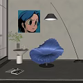 Blue Pleated Accent Chair In Modern Living Space With Floor Lamp Wall Art And Potted Plant