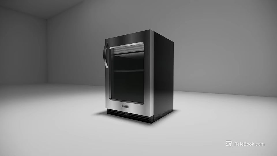 Modern Single Door Glass Door Refrigerator Freezer In Black And Silver 3d model 