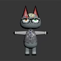 Cartoon Cat Character With Gray Body Vest Black Glasses Red Ears And Blue Tie