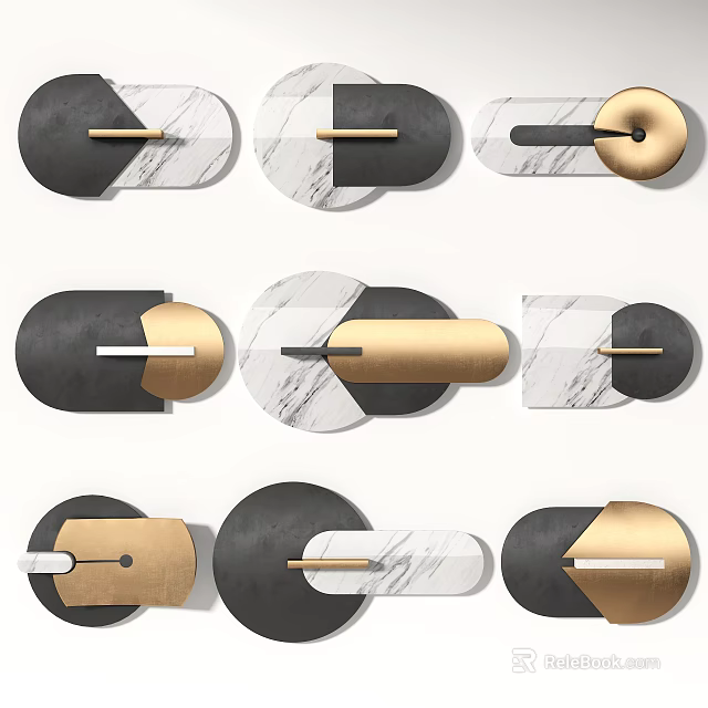 Modern Minimalist Geometric Wall Decor with Marble Gold Metal and Black Accents 3d model 