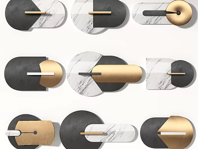 Modern Minimalist Geometric Wall Decor with Marble Gold Metal and Black Accents 3d model