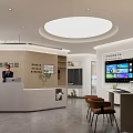 Modern Dental Clinic Reception Area Featuring Reception Desk TV Screen And Tables Chairs